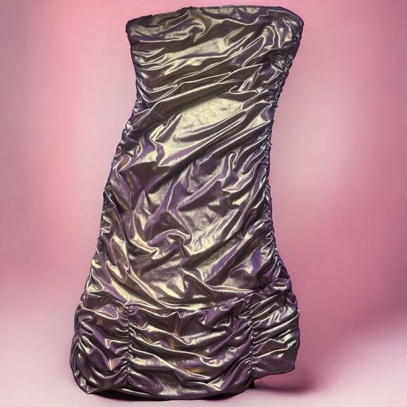 Rose Gold Ruched Metallic BodyCon Strapless dress. Size Medium - Picture 1 of 8